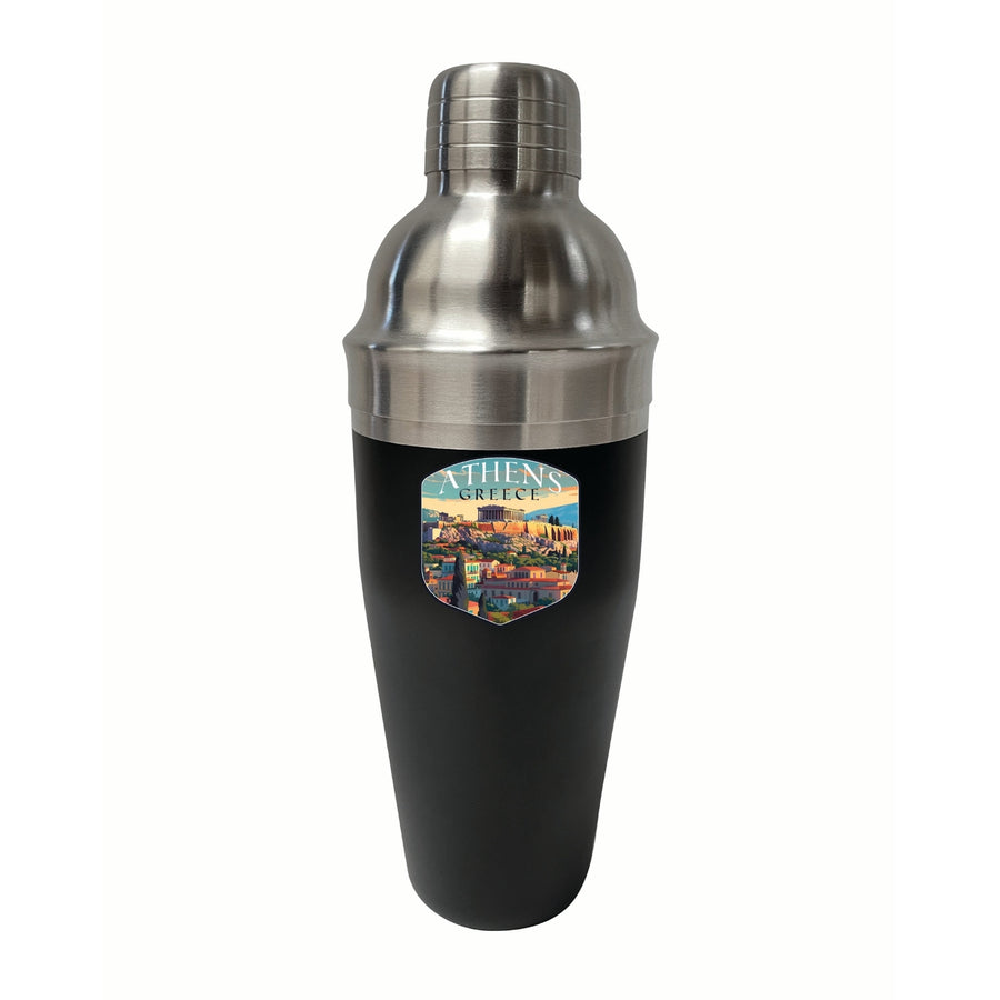 Athens Greece Acropolis Cityscape Design Souvenir 24 oz Stainless Steel Cocktail Shaker Black Image 1