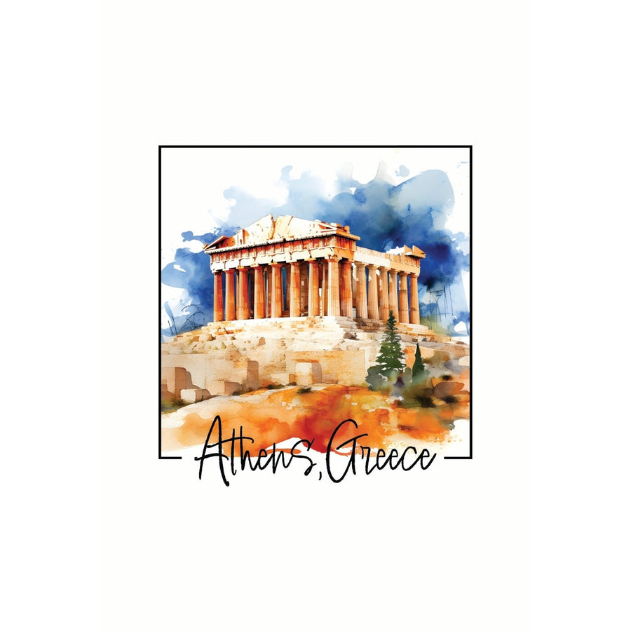 Athens Greece Watercolor Acropolis Design Souvenir Metal Sign 9 x 15 Image 1