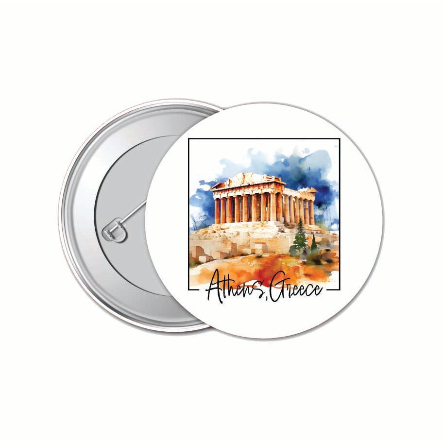 Athens Greece Watercolor Acropolis Design Souvenir Small 1-Inch Button Pin 4 Pack Image 1