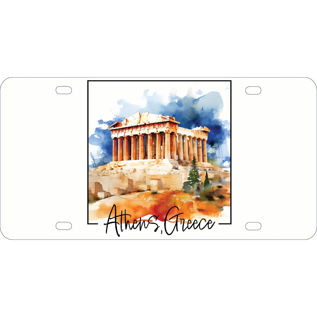 Athens Greece Watercolor Acropolis Design Souvenir Metal License Plate Image 1