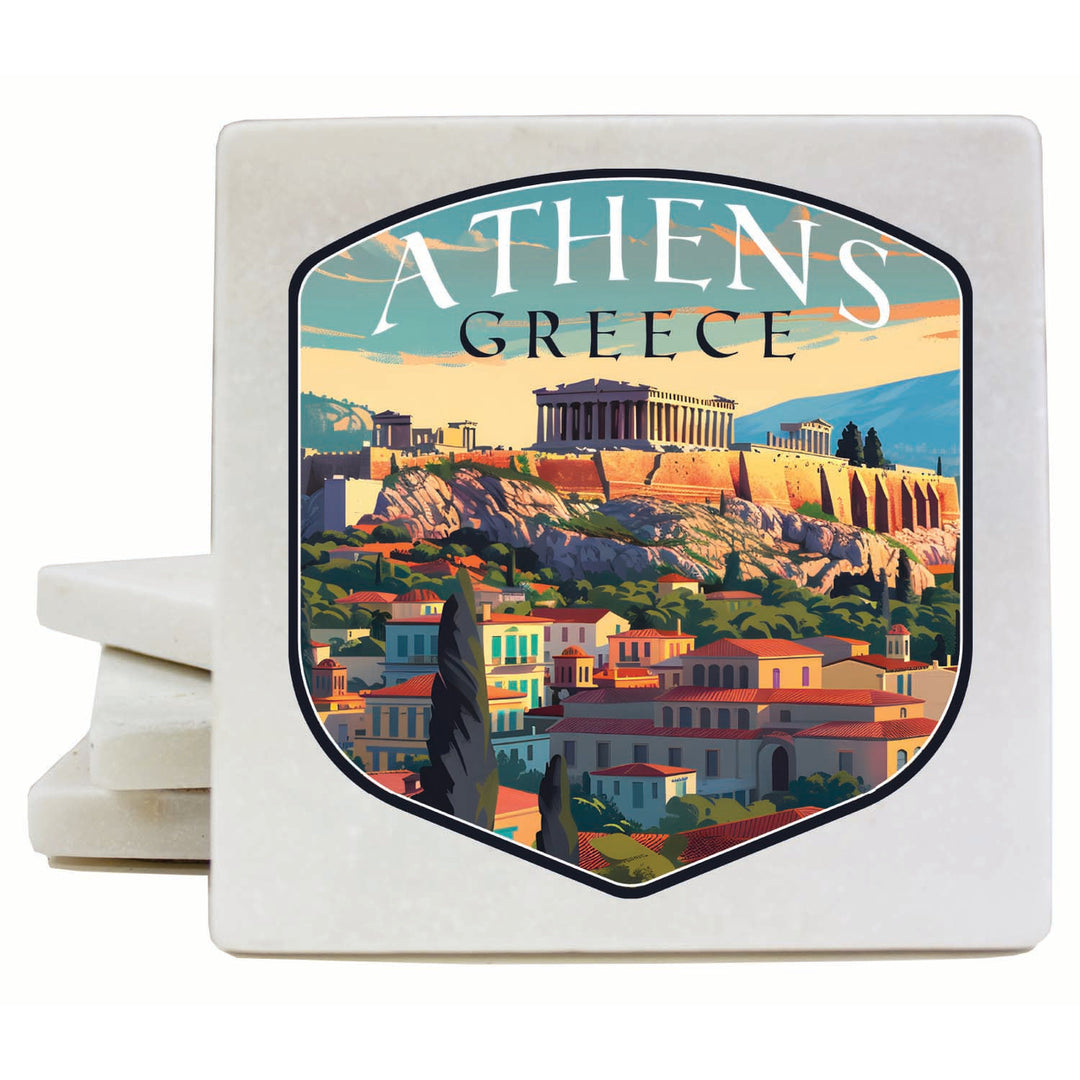 Athens Greece Acropolis Cityscape Design Souvenir 4x4-Inch Coaster Marble 4 Pack Image 1