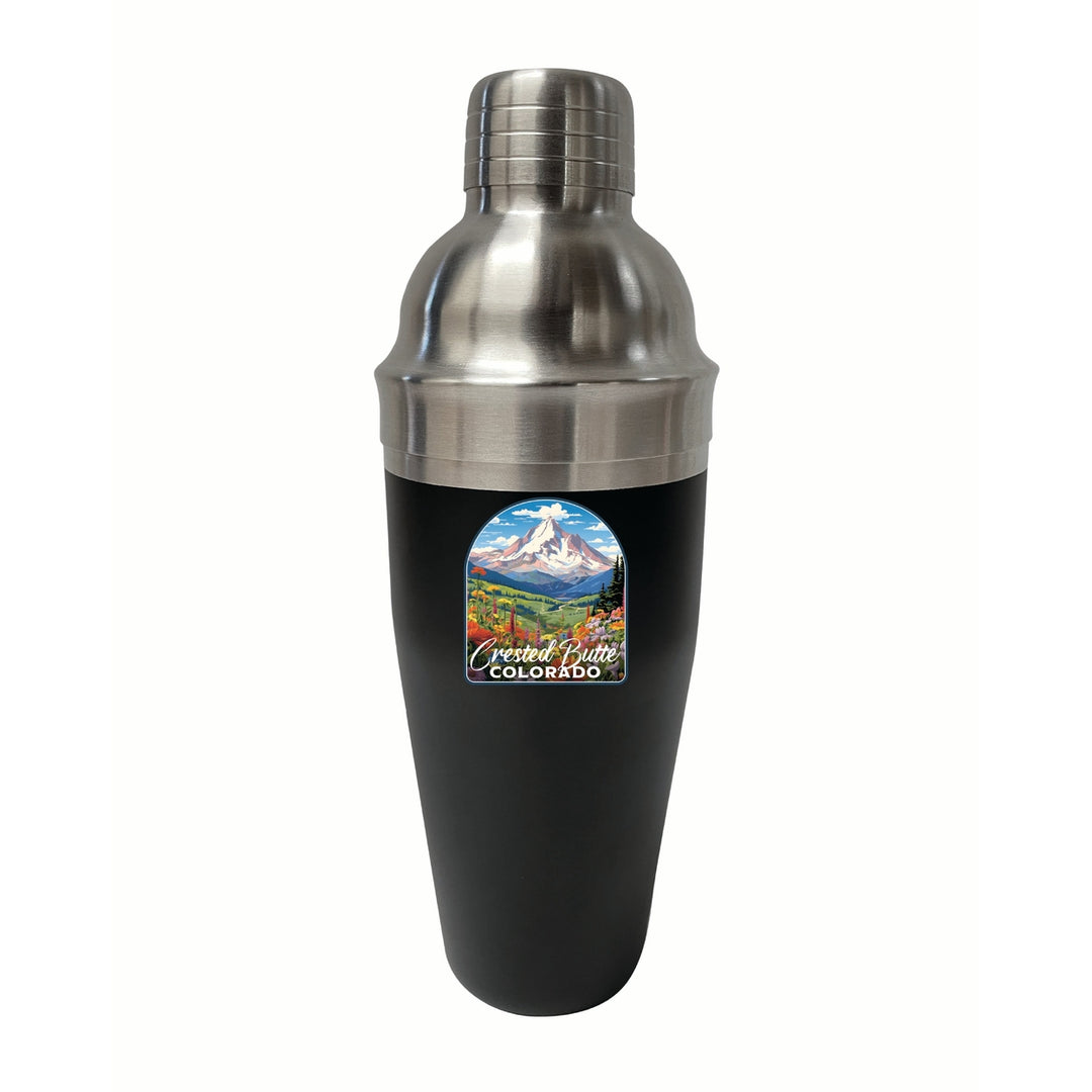 Crested Butte Mountain Colorado Wildflowers Design Souvenir 24 oz Stainless Steel Cocktail Shaker Black Image 1