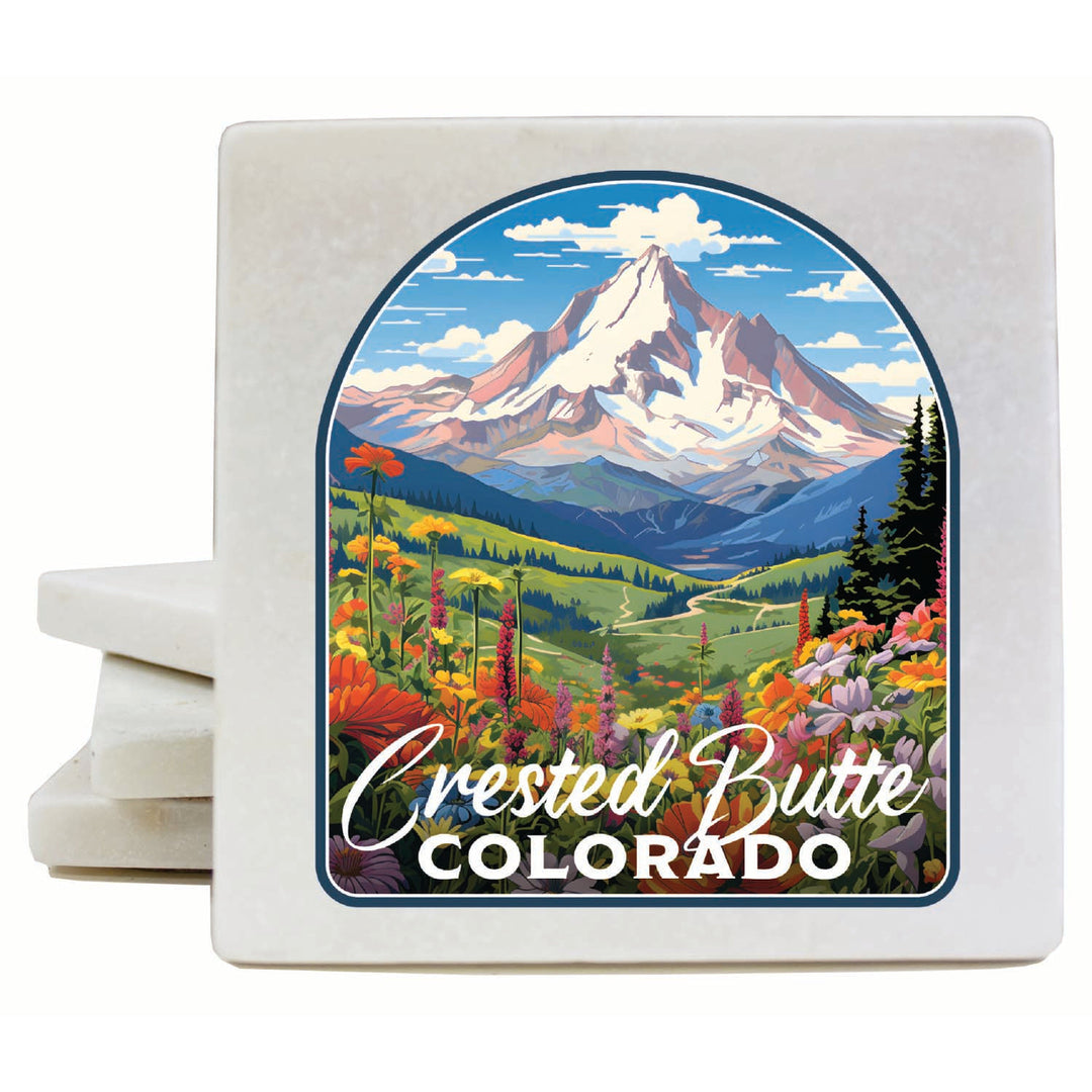 Crested Butte Mountain Colorado Wildflowers Design Souvenir 4x4-Inch Coaster Marble 4 Pack Image 1