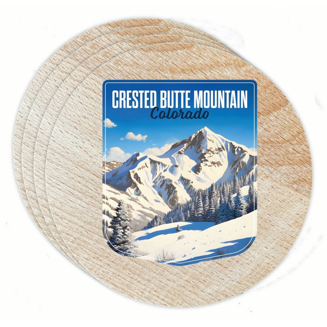 Crested Butte Mountain Colorado Snowy Mountain Design Souvenir Coaster Wooden 3.5 x 3.5-Inch 4 Pack Image 1