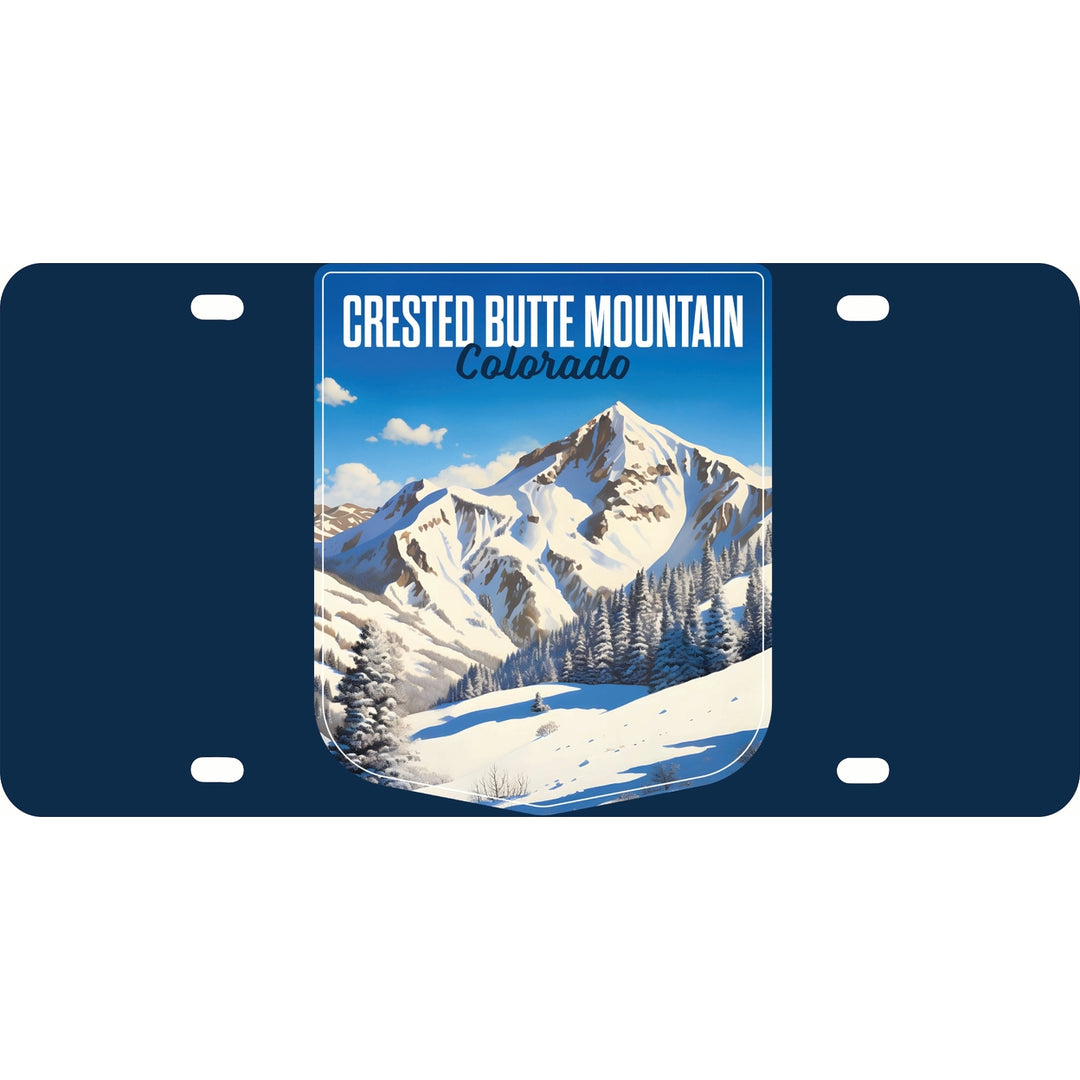 Crested Butte Mountain Colorado Snowy Mountain Design Souvenir Mini Metal License Plate 4.75 x 2.25 inch Image 1