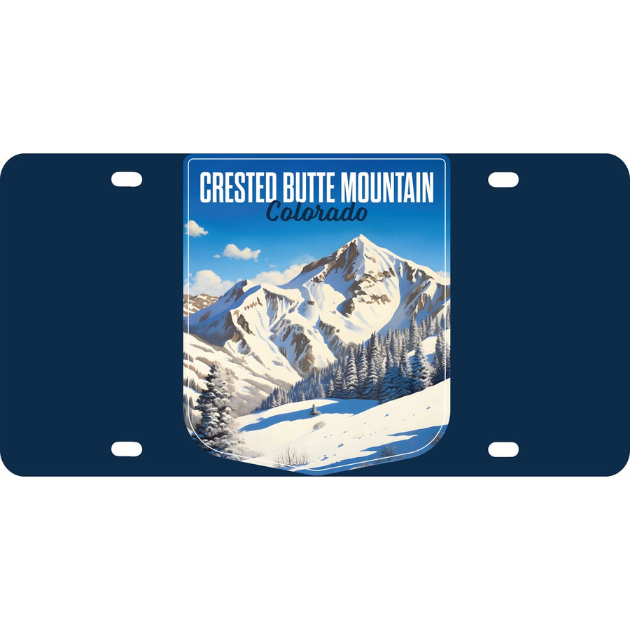 Crested Butte Mountain Colorado Snowy Mountain Design Souvenir Mini Metal License Plate 4.75 x 2.25 inch Image 1