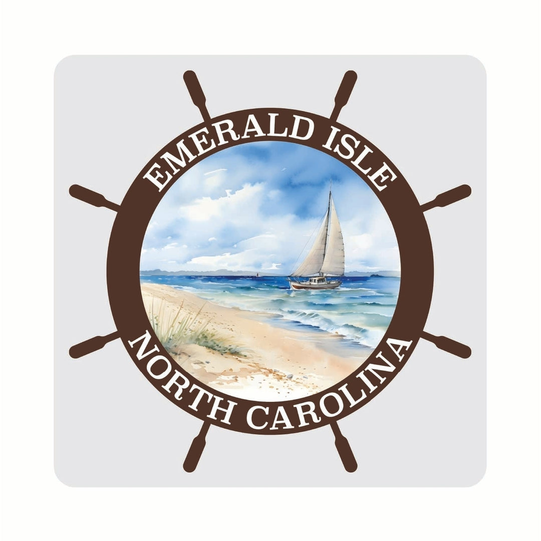 Emerald Isle North Carolina Nautical Helm Design Souvenir 4x4-Inch Coaster Acrylic 4 Pack Image 1