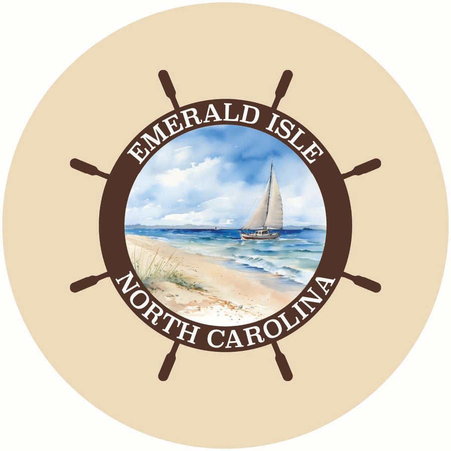 Emerald Isle North Carolina Nautical Helm Design Souvenir Coaster Paper 4 Pack Image 1