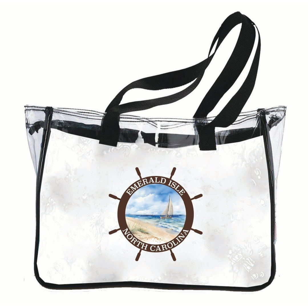 Emerald Isle North Carolina Nautical Helm Design Souvenir Clear Tote Bag Image 1