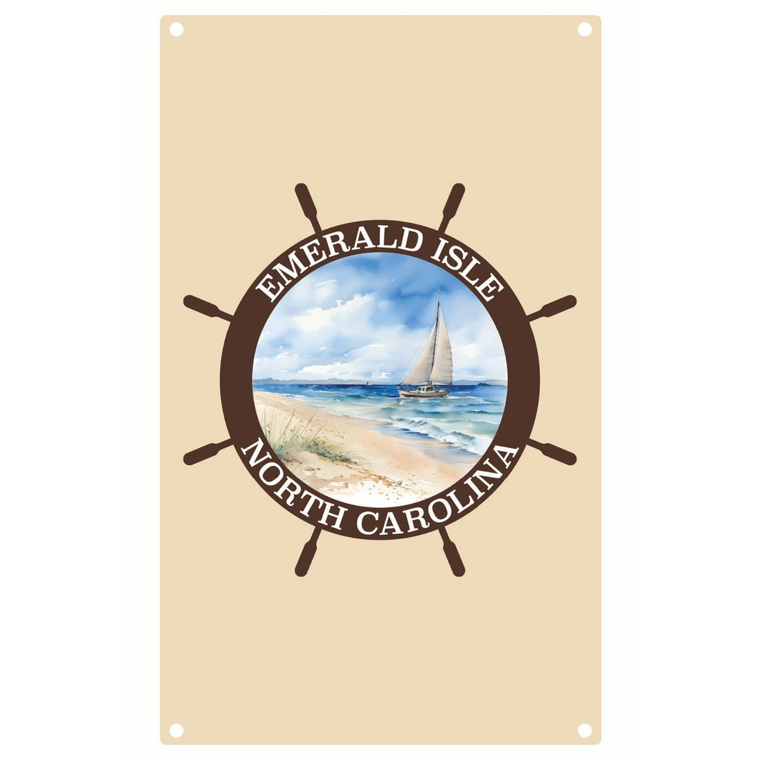 Emerald Isle North Carolina Nautical Helm Design Souvenir Metal Sign 9 x 15 Image 1