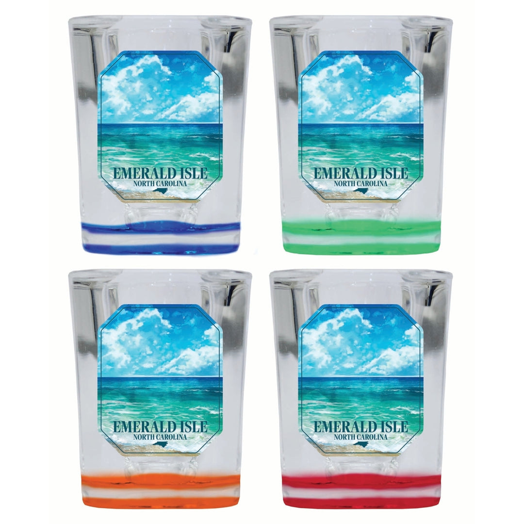 Emerald Isle North Carolina Serene Ocean Design Souvenir 2 Ounce Shot Glass Square 4-Pack Multicolor Image 1