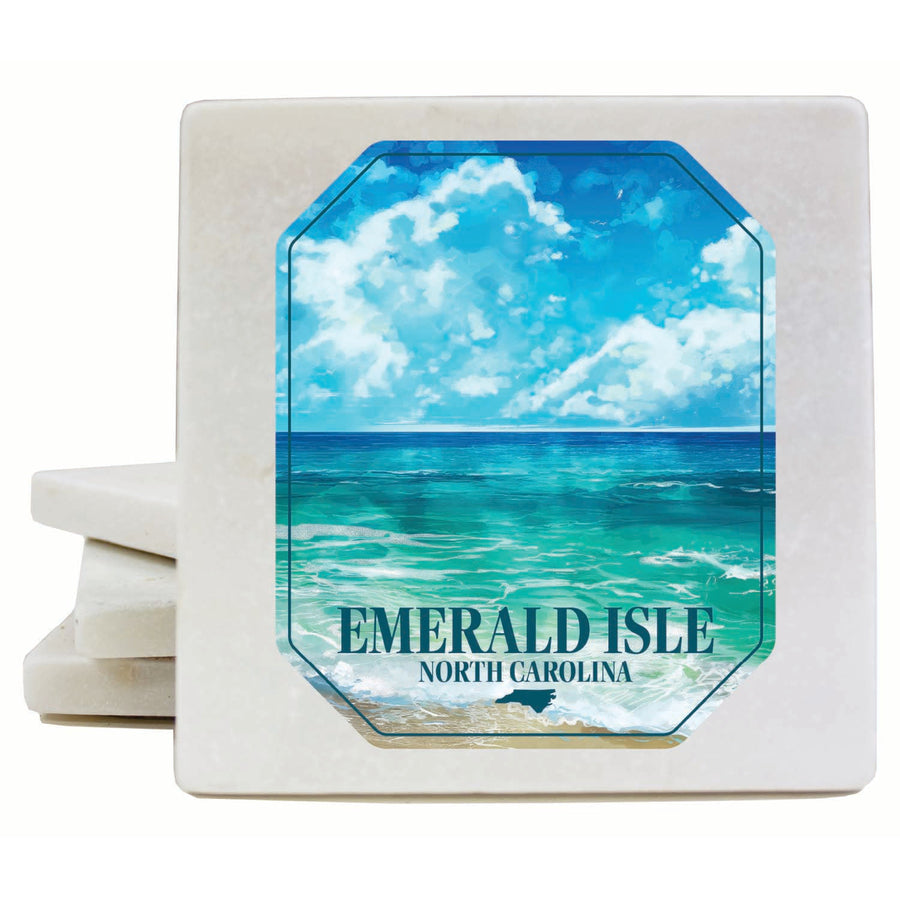 Emerald Isle North Carolina Serene Ocean Design Souvenir 4x4-Inch Coaster Marble 4 Pack Image 1