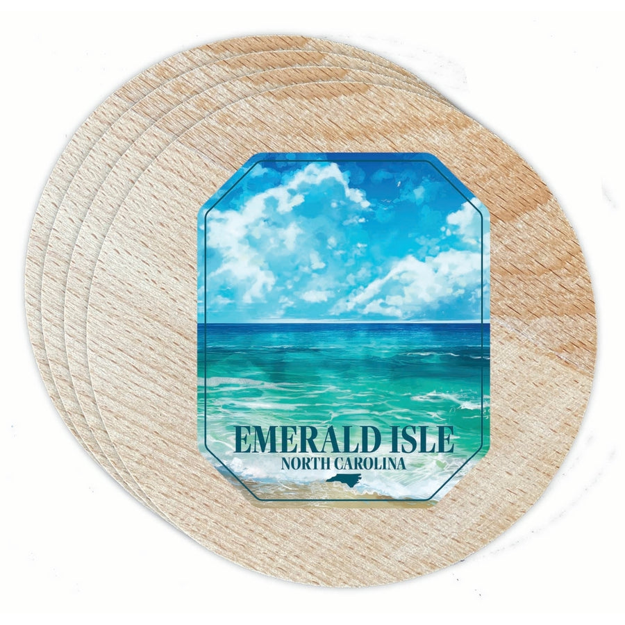 Emerald Isle North Carolina Serene Ocean Design Souvenir Coaster Wooden 3.5 x 3.5-Inch 4 Pack Image 1