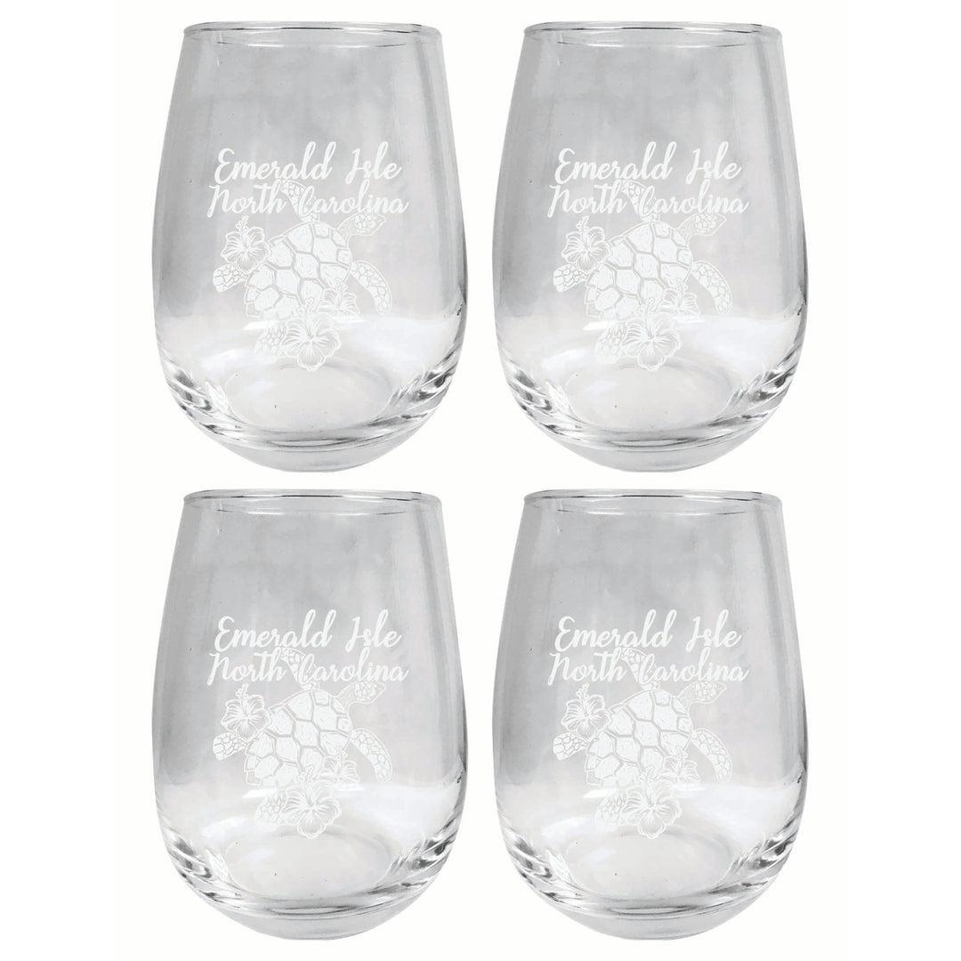 Emerald Isle North Carolina Souvenir 15 oz Engraved Stemless Wine Glass 4-Pack Image 1