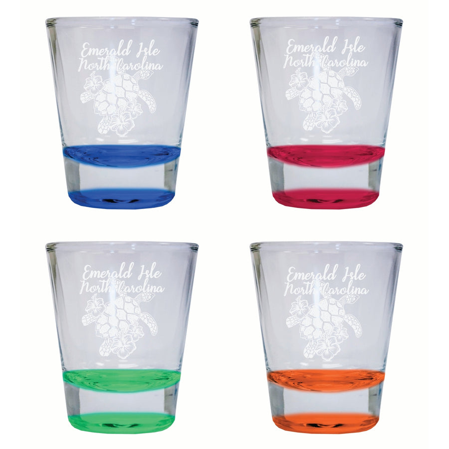 Emerald Isle North Carolina Souvenir 2 Ounce Engraved Shot Glass Round 4-Pack Multicolor Image 1