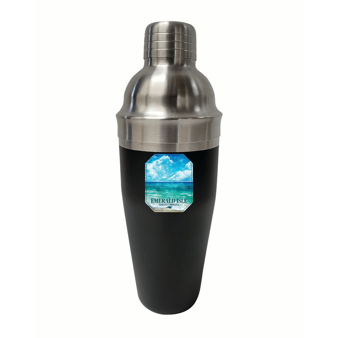 Emerald Isle North Carolina Serene Ocean Design Souvenir 24 oz Stainless Steel Cocktail Shaker Black Image 1