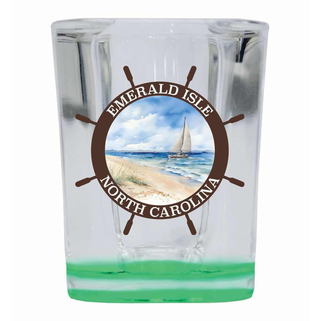 Emerald Isle North Carolina Nautical Helm Design Souvenir 2 Ounce Shot Glass Square Image 2