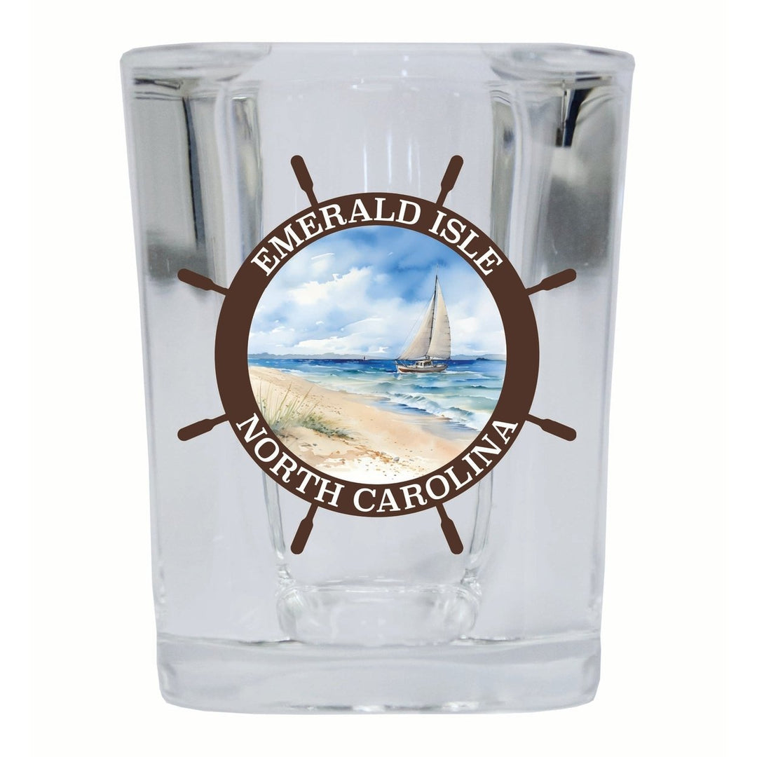 Emerald Isle North Carolina Nautical Helm Design Souvenir 2 Ounce Shot Glass Square Image 1