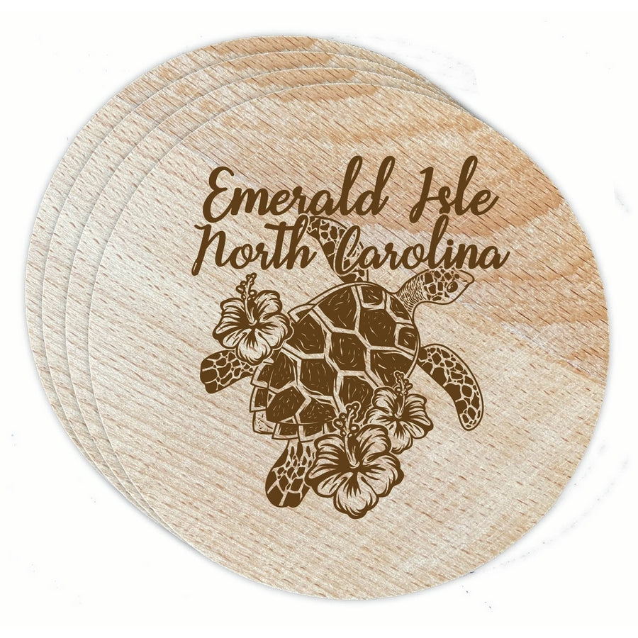 Emerald Isle North Carolina Souvenir Etched Coaster Wooden 3.5 x 3.5-Inch 4 Pack Image 1