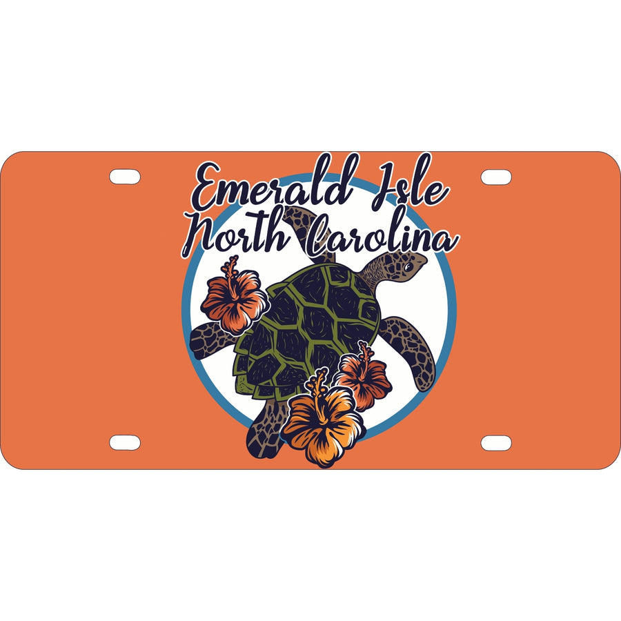 Emerald Isle North Carolina Turtle and Flowers Design Souvenir Mini Metal License Plate 4.75 x 2.25 inch Image 1