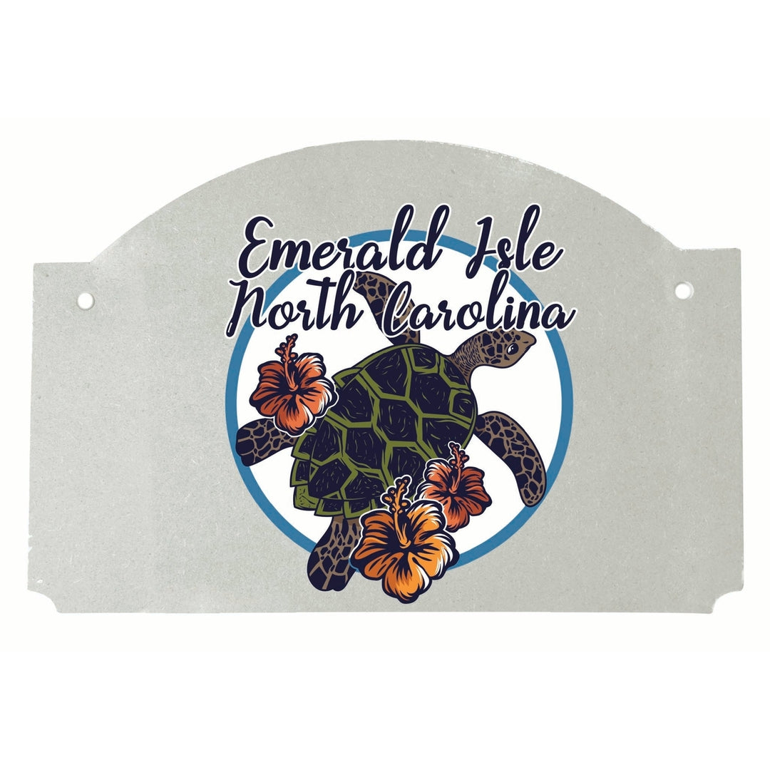 Emerald Isle North Carolina Turtle and Flowers Design Souvenir Wood sign flat with string Image 1