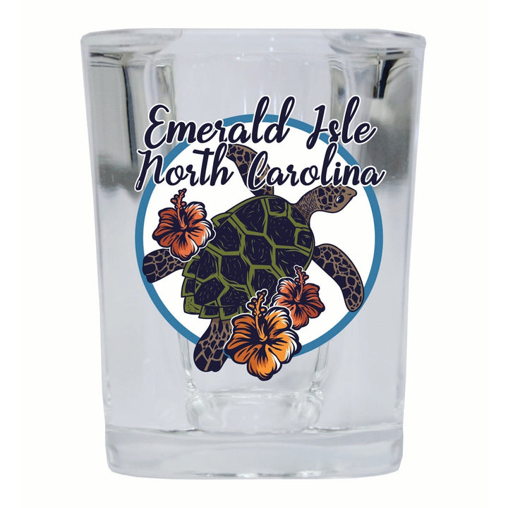 Emerald Isle North Carolina Turtle and Flowers Design Souvenir 2 Ounce Shot Glass Square Image 1