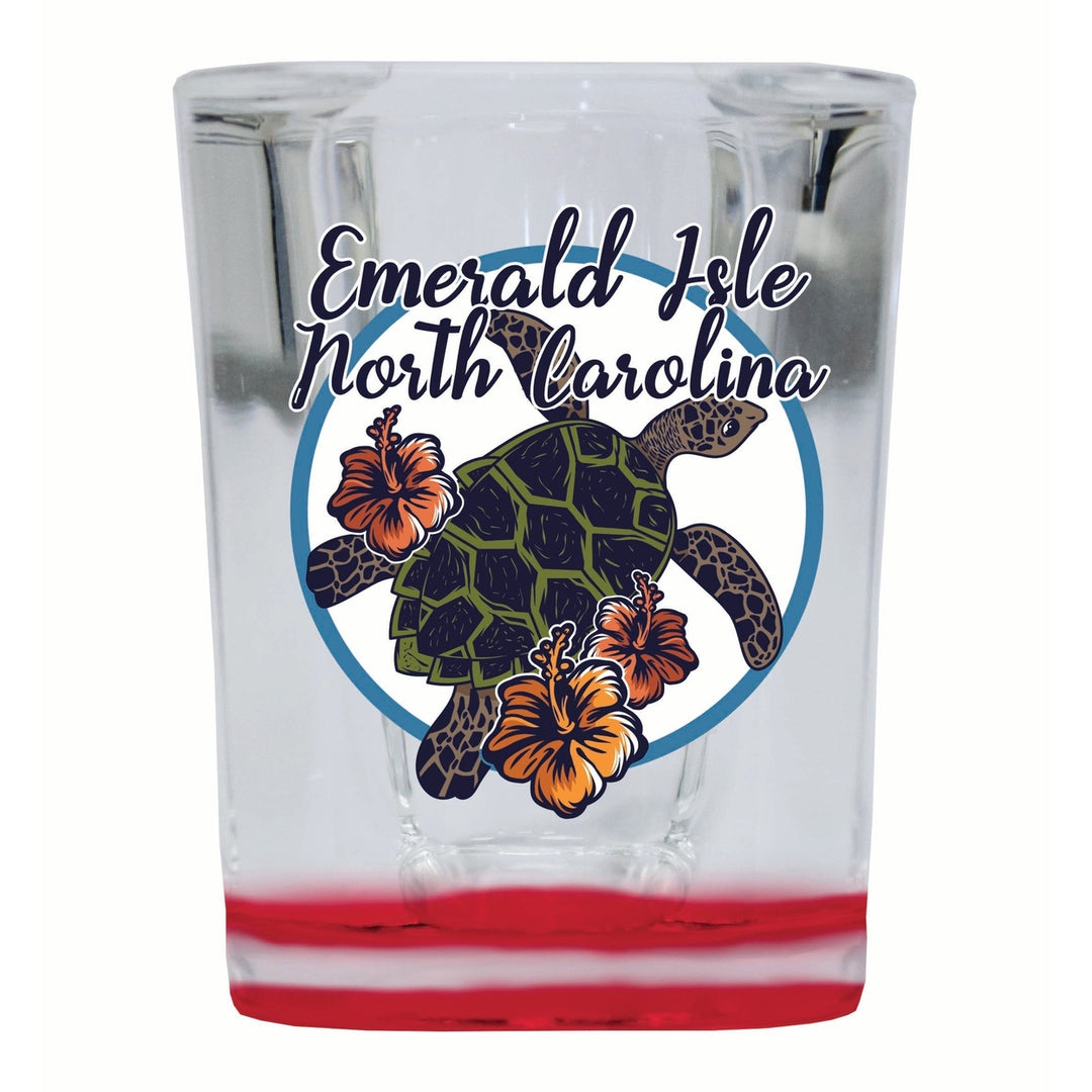 Emerald Isle North Carolina Turtle and Flowers Design Souvenir 2 Ounce Shot Glass Square Image 2