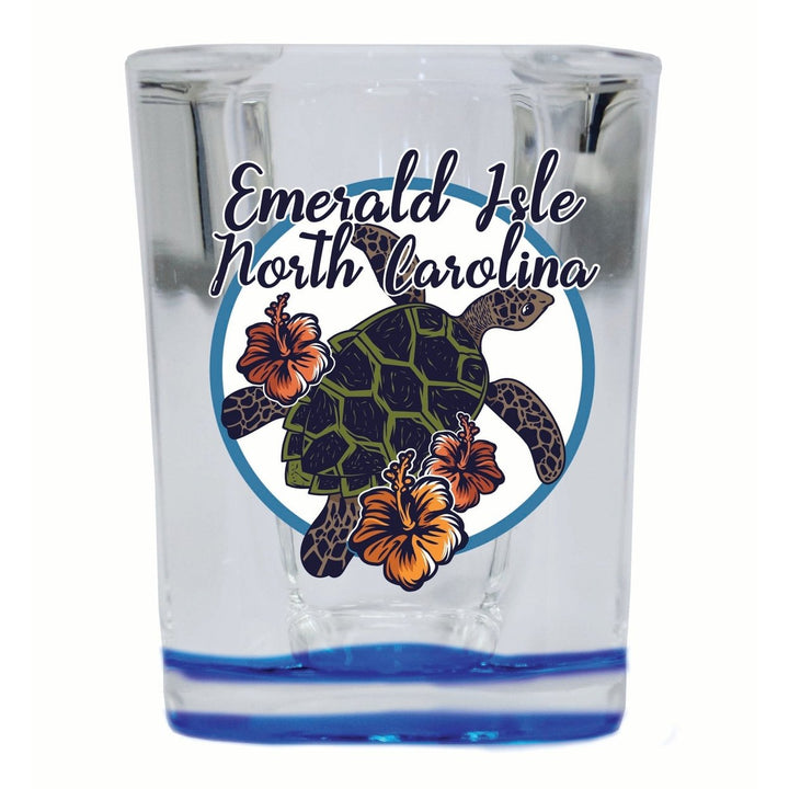 Emerald Isle North Carolina Turtle and Flowers Design Souvenir 2 Ounce Shot Glass Square Image 1