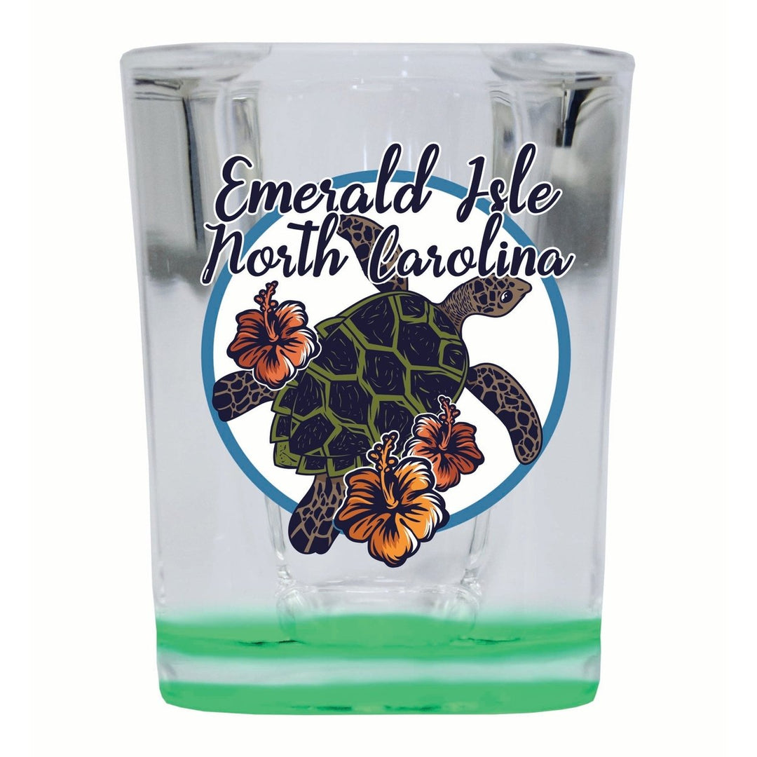 Emerald Isle North Carolina Turtle and Flowers Design Souvenir 2 Ounce Shot Glass Square Image 4