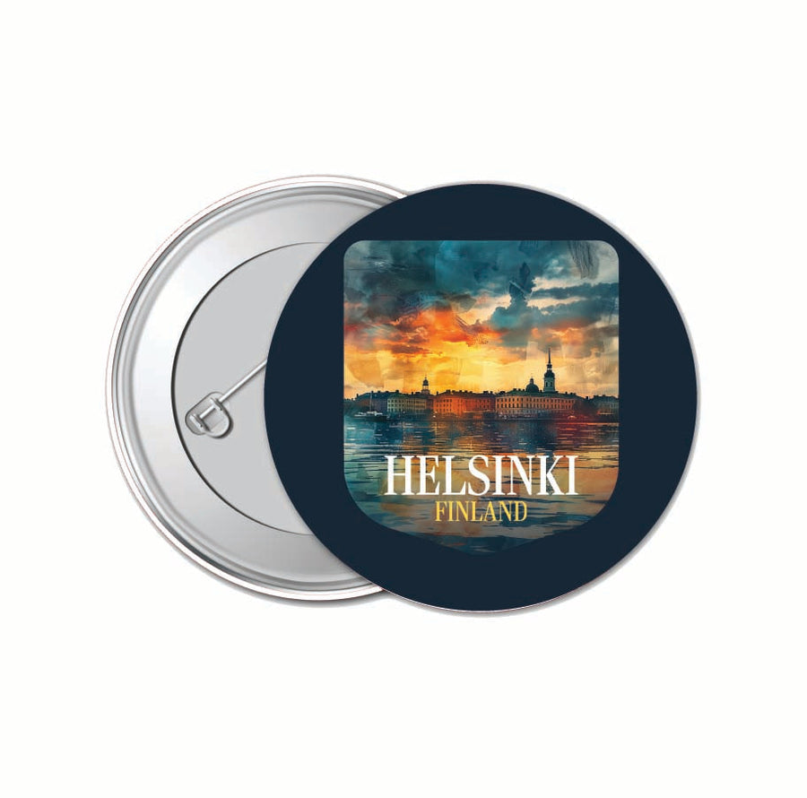 Helsinki Finland Sunset Cityscape Design Souvenir Small 1-Inch Button Pin 4 Pack Image 1