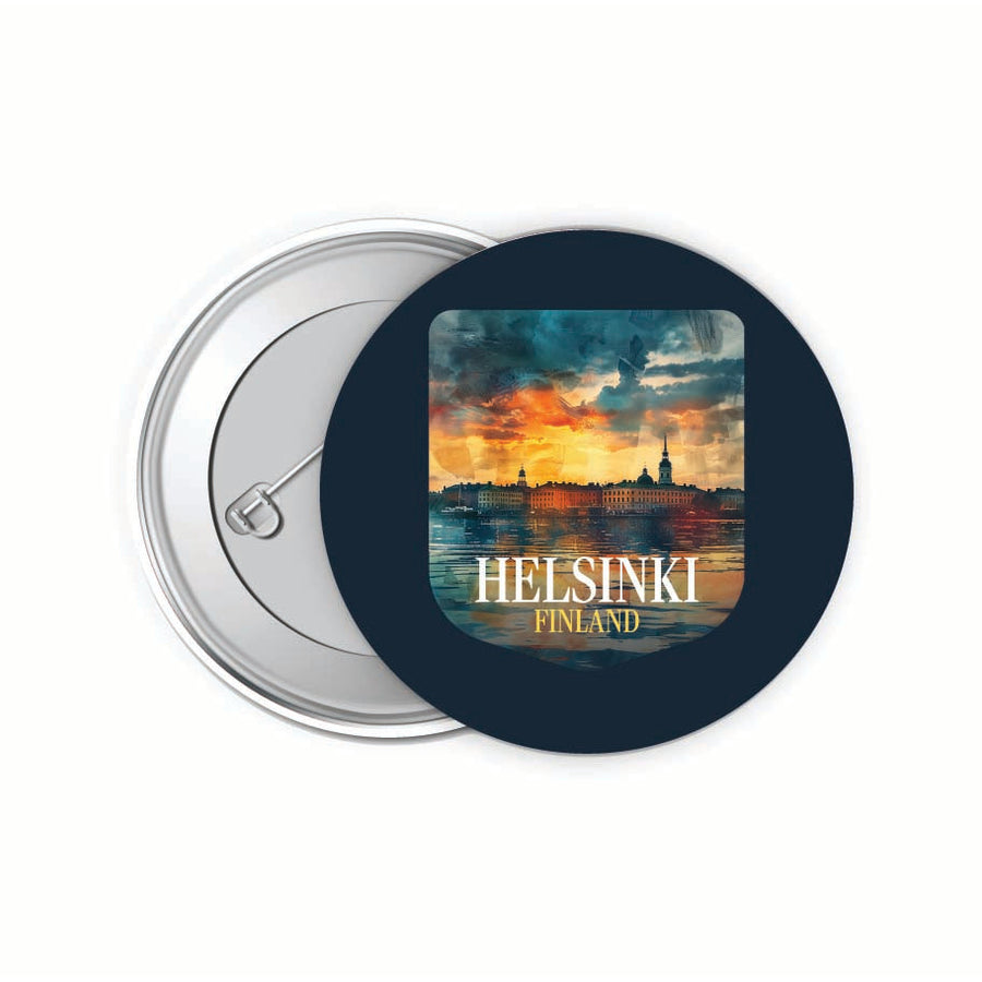 Helsinki Finland Sunset Cityscape Design Souvenir Small 2-Inch Button Pin 4 Pack Image 1