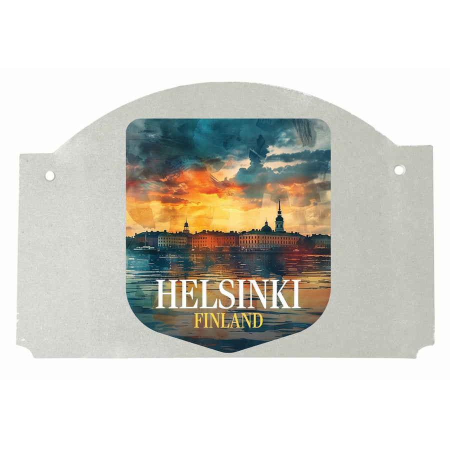 Helsinki Finland Sunset Cityscape Design Souvenir Wood sign flat with string Image 1