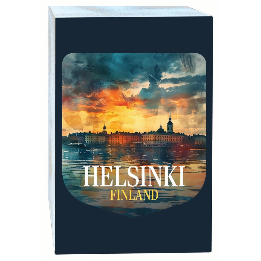 Helsinki Finland Sunset Cityscape Design Souvenir Wood sign with frame 5x7 Image 1