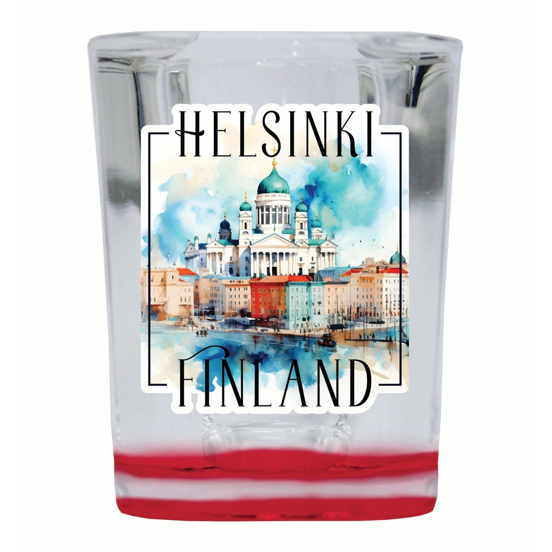 Helsinki Finland Watercolor Helsinki Cathedral Design Souvenir 2 Ounce Shot Glass Square Image 4