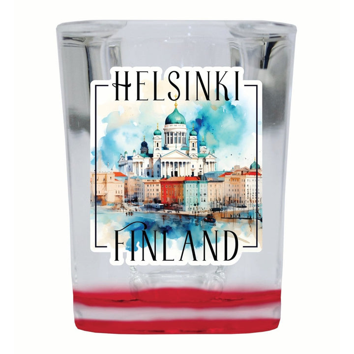 Helsinki Finland Watercolor Helsinki Cathedral Design Souvenir 2 Ounce Shot Glass Square Image 1