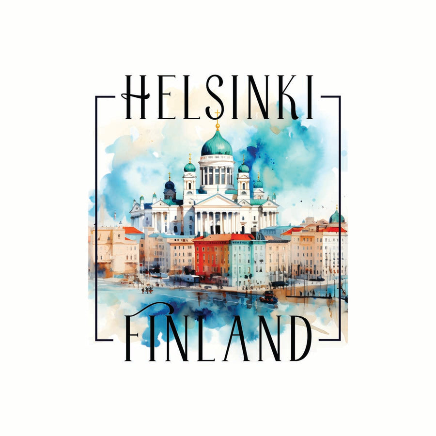 Helsinki Finland Watercolor Helsinki Cathedral Design Souvenir Coaster Paper 4 Pack Image 1