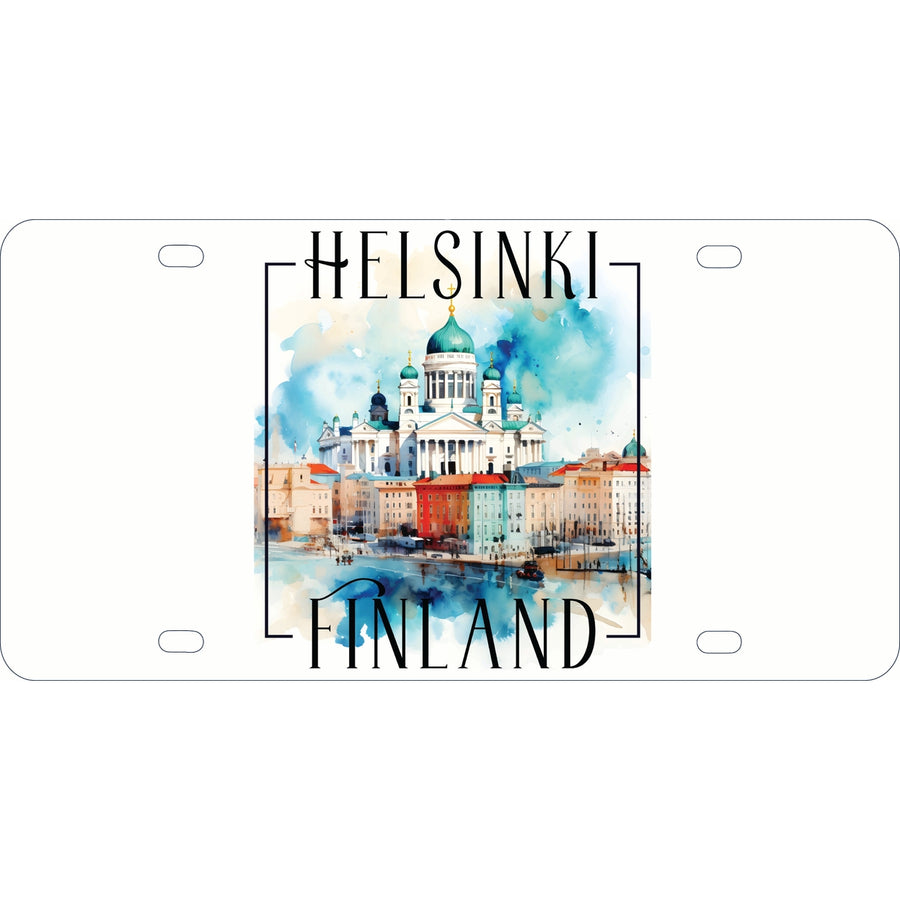 Helsinki Finland Watercolor Helsinki Cathedral Design Souvenir Metal License Plate Image 1