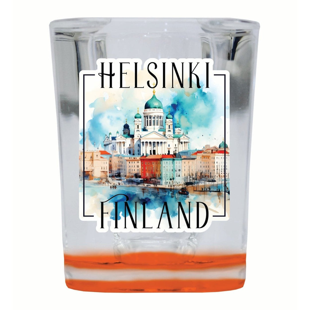 Helsinki Finland Watercolor Helsinki Cathedral Design Souvenir 2 Ounce Shot Glass Square Image 4