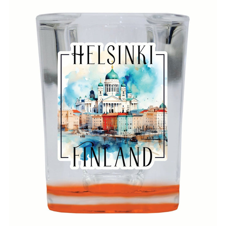 Helsinki Finland Watercolor Helsinki Cathedral Design Souvenir 2 Ounce Shot Glass Square Image 1