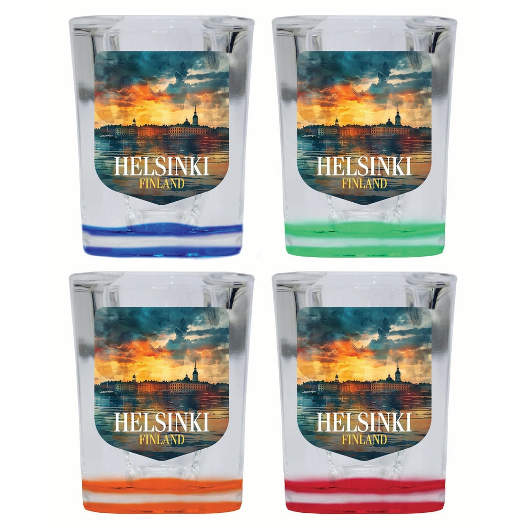 Helsinki Finland Sunset Cityscape Design Souvenir 2 Ounce Shot Glass Square 4-Pack Multicolor Image 1