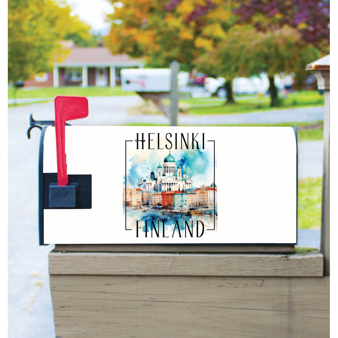 Helsinki Finland Watercolor Helsinki Cathedral Design Souvenir Magnetic Mailbox Cover Image 1