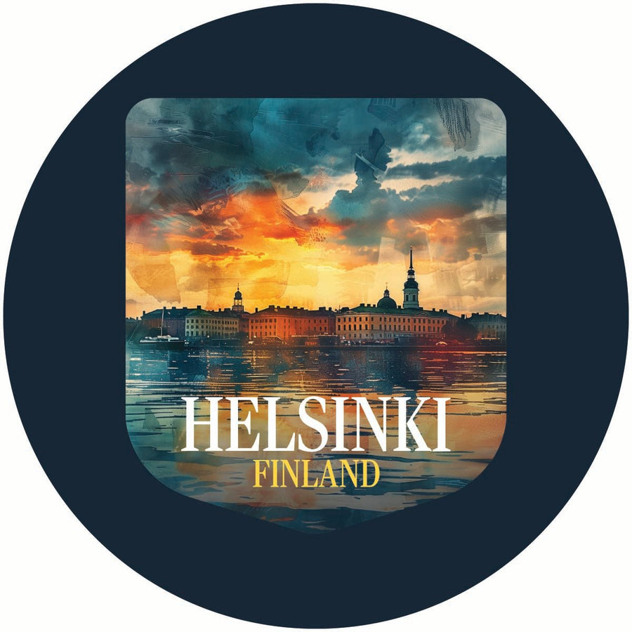 Helsinki Finland Sunset Cityscape Design Souvenir Coaster Paper 4 Pack Image 1