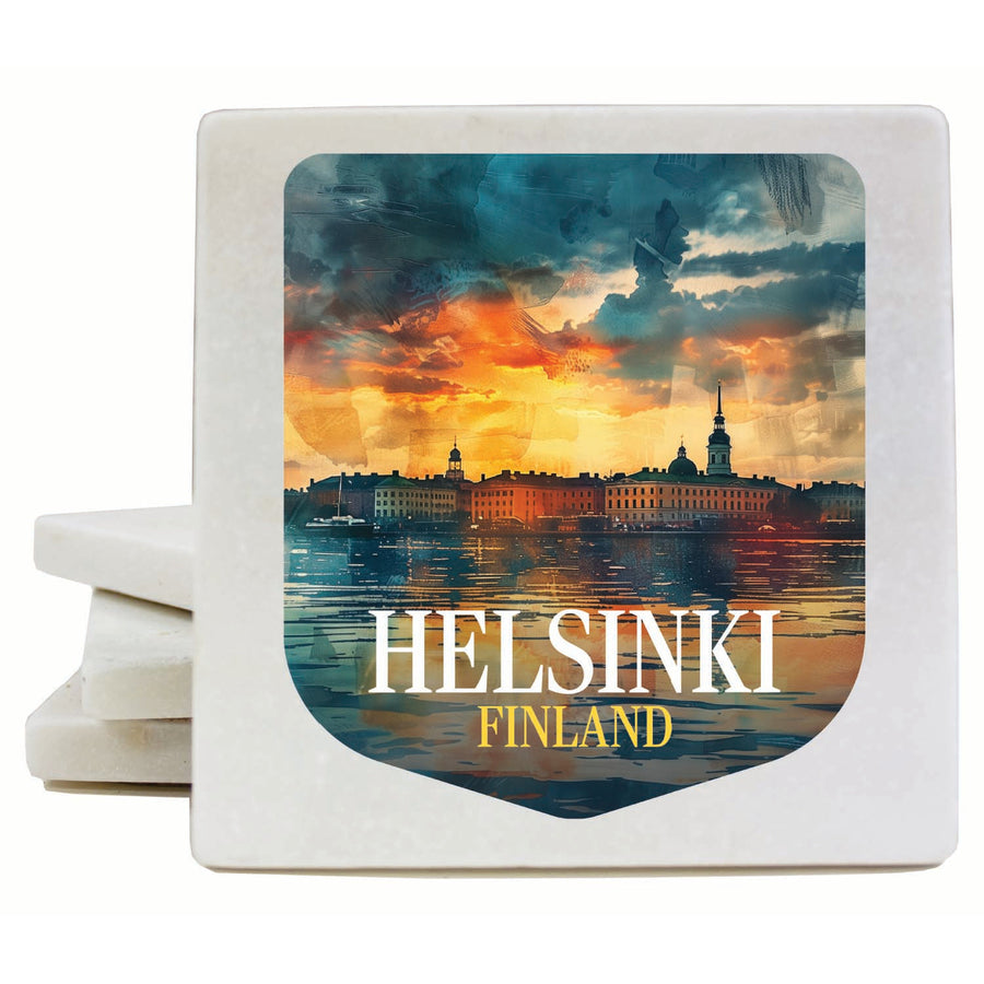 Helsinki Finland Sunset Cityscape Design Souvenir 4x4-Inch Coaster Marble 4 Pack Image 1