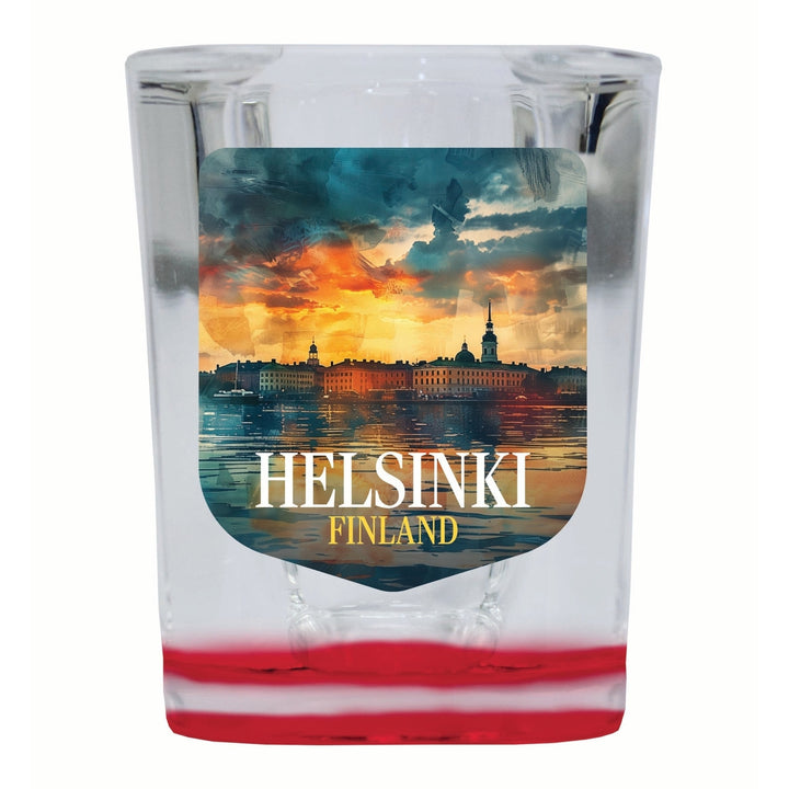 Helsinki Finland Sunset Cityscape Design Souvenir 2 Ounce Shot Glass Square Image 1