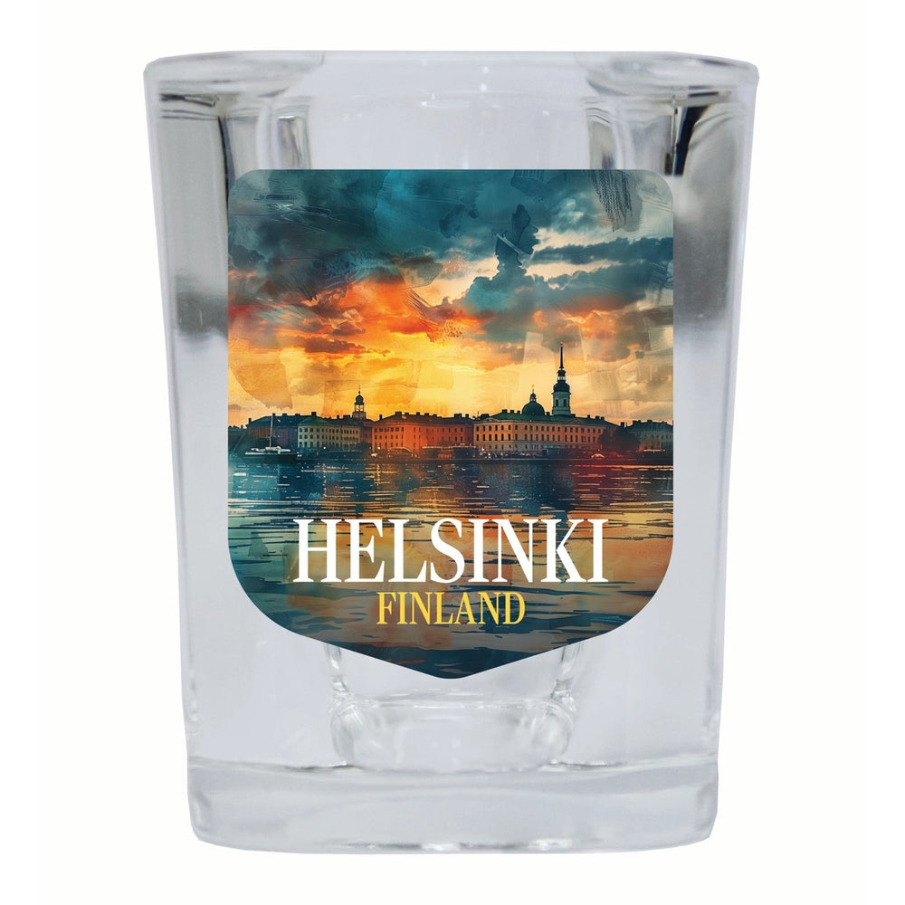 Helsinki Finland Sunset Cityscape Design Souvenir 2 Ounce Shot Glass Square Image 2