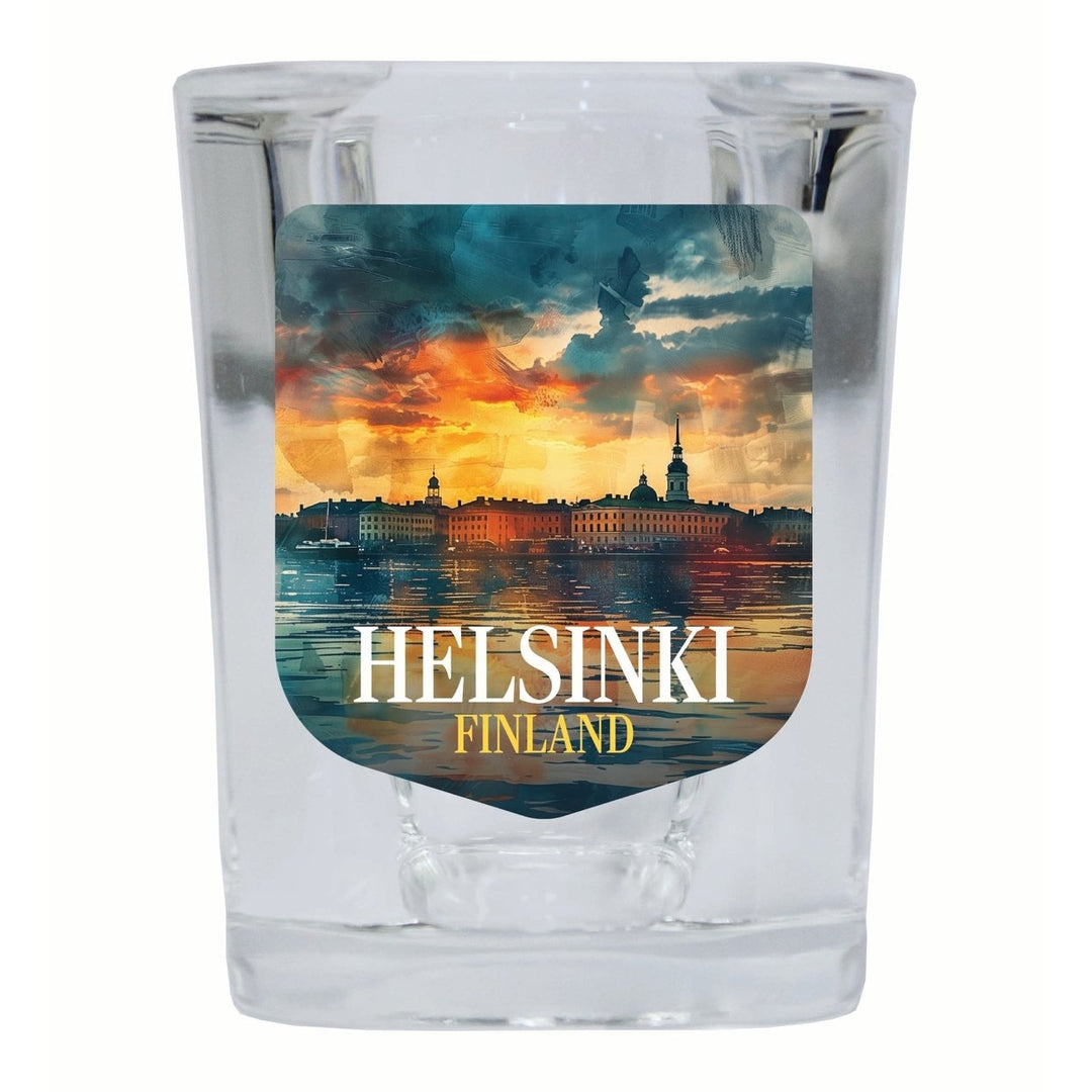 Helsinki Finland Sunset Cityscape Design Souvenir 2 Ounce Shot Glass Square Image 1