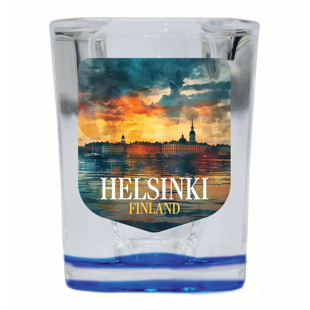 Helsinki Finland Sunset Cityscape Design Souvenir 2 Ounce Shot Glass Square Image 3