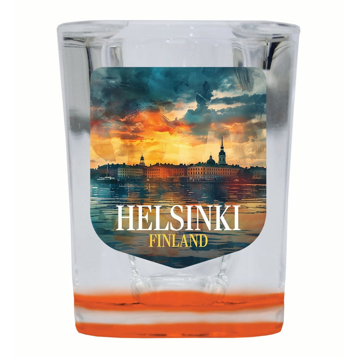 Helsinki Finland Sunset Cityscape Design Souvenir 2 Ounce Shot Glass Square Image 4