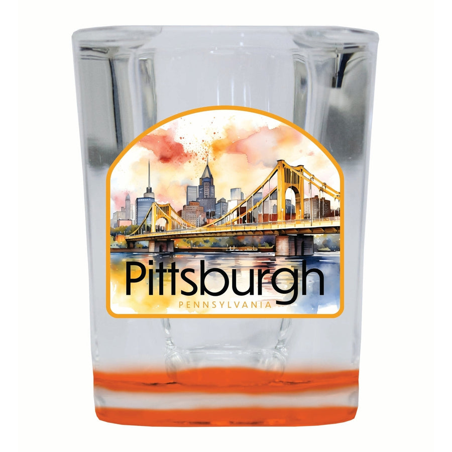 Pittsburgh Pennsylvania Yellow Bridge Design Souvenir 2 Ounce Shot Glass Square Image 1