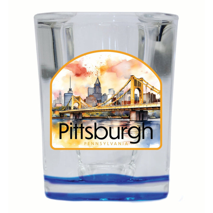 Pittsburgh Pennsylvania Yellow Bridge Design Souvenir 2 Ounce Shot Glass Square Image 2